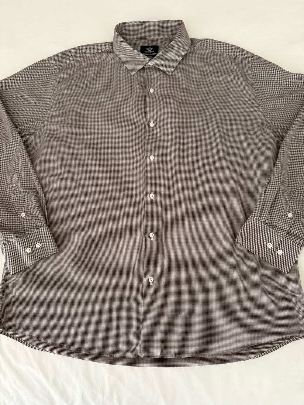 Dockers Fitted Brown Micro Check Dress Shirt Mens XL 17-17.5 34/35 Office